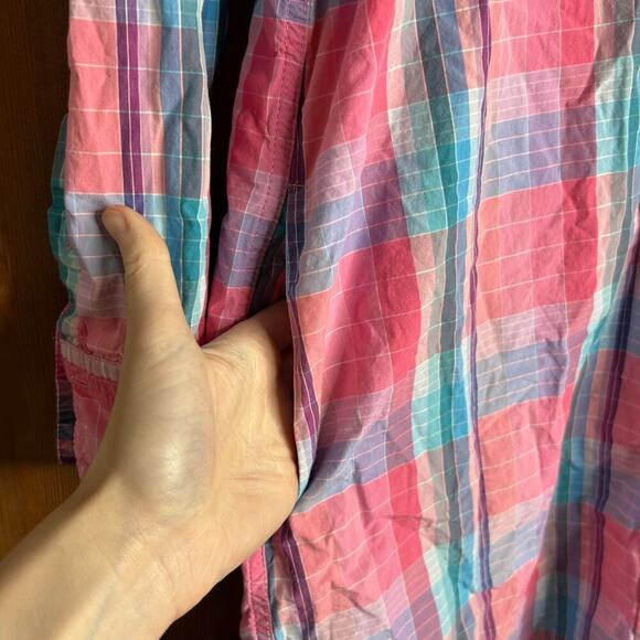J. Crew Plaid Long Sleeve Collared Dress Womens 10 Pink Blue Preppy Professional - Picture 10 of 10